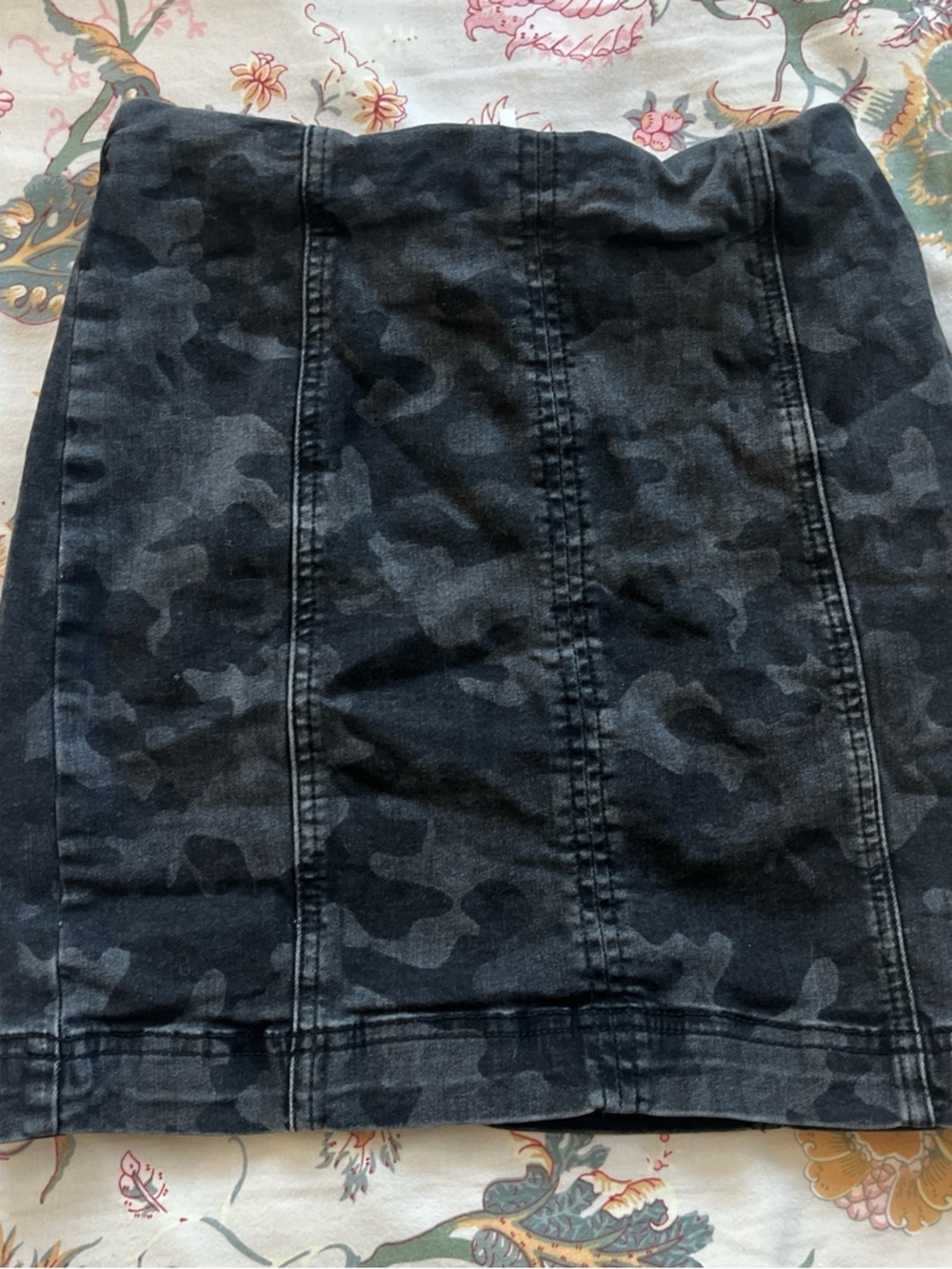 Free People Charcoal Gray Camouflage Denim Mini Skirt